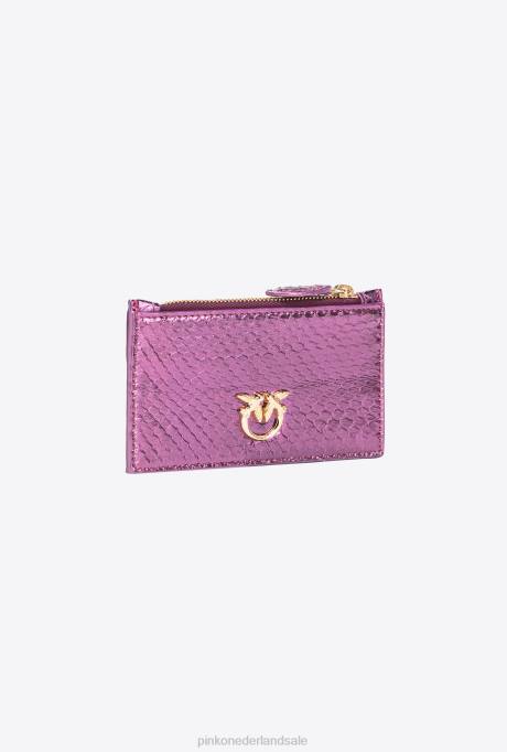 portemonnees | L4881180 galleria kaarthouder met ritssluiting in gelamineerde reptielenhuid Pinko paars-glanzend goud