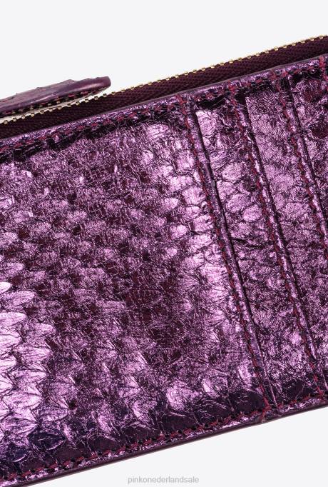 portemonnees | L4881180 galleria kaarthouder met ritssluiting in gelamineerde reptielenhuid Pinko paars-glanzend goud