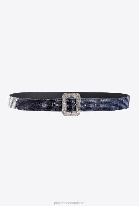 riemen | L4881001 dunne riem met gedegradeerde strass-steentjes Pinko zwart/kristal
