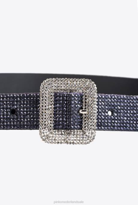 riemen | L4881001 dunne riem met gedegradeerde strass-steentjes Pinko zwart/kristal