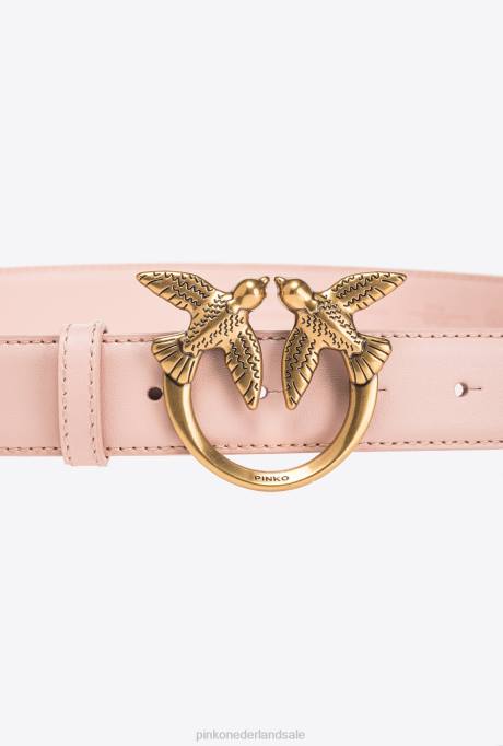 riemen | L4881002 liefde vogels lederen riem Pinko stoffig roze-antiek goud