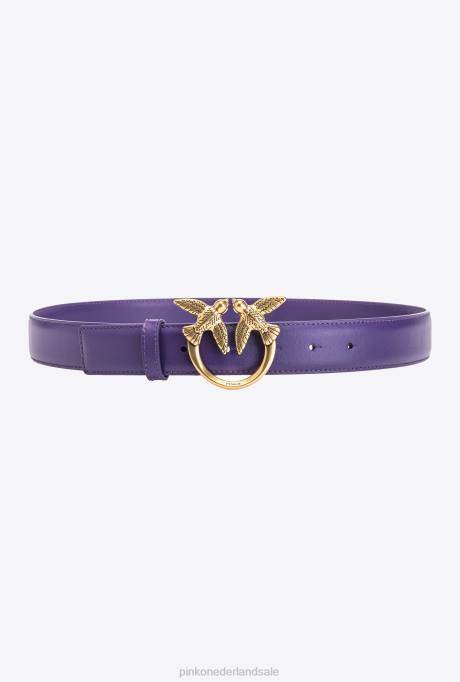 riemen | L4881003 liefde vogels lederen riem Pinko plumeria paars-antiek goud