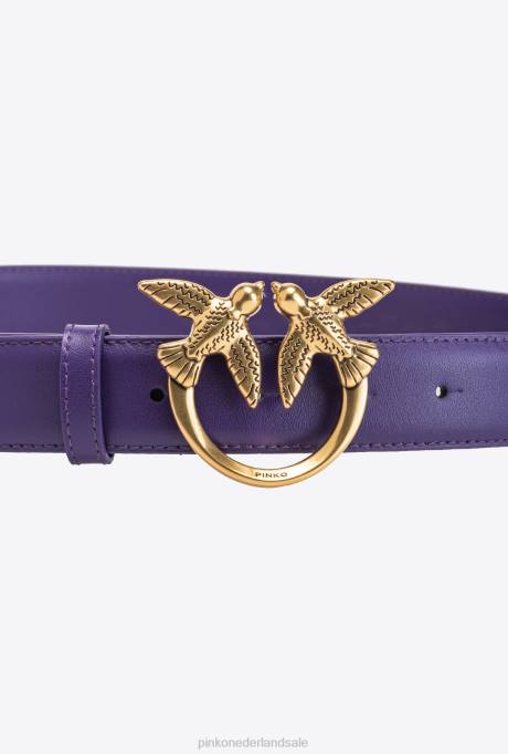 riemen | L4881003 liefde vogels lederen riem Pinko plumeria paars-antiek goud