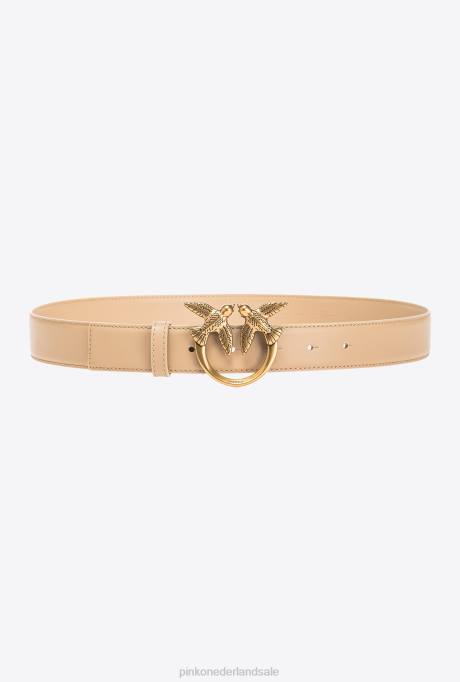 riemen | L4881005 liefde vogels lederen riem Pinko zand-antiek goud
