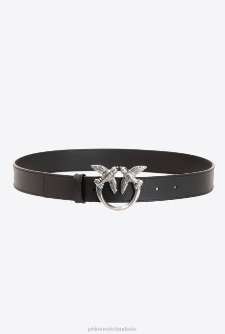 riemen | L4881006 liefde vogels lederen riem Pinko zwart-oud zilver