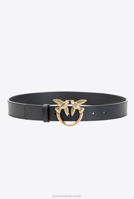 riemen | L4881007 liefde vogels lederen riem Pinko zwart-antiek goud