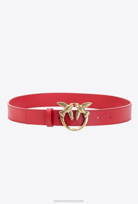 riemen | L4881008 liefde vogels lederen riem Pinko rood-antiek goud