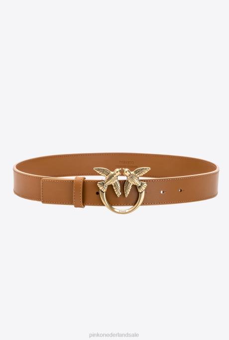 riemen | L4881009 liefde vogels lederen riem Pinko cognac-antiek goud