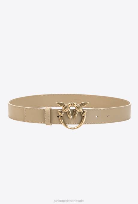 riemen | L4881010 liefde vogels lederen riem Pinko zand-antiek goud