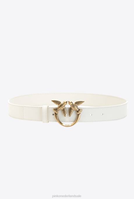 riemen | L4881011 liefde vogels lederen riem Pinko G. maroso beige-antiek goud