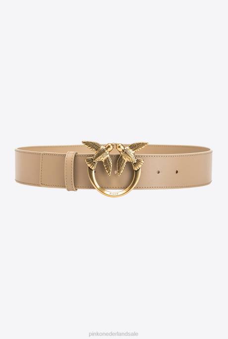riemen | L4881012 love birds hoge leren riem Pinko zand-antiek goud