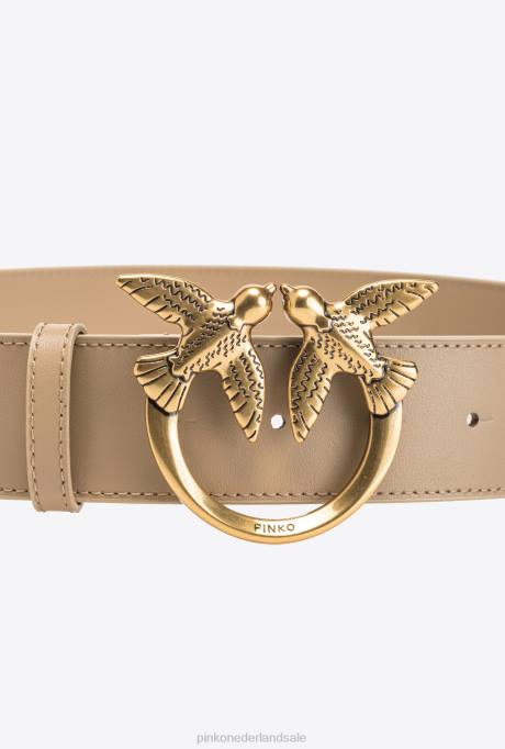 riemen | L4881012 love birds hoge leren riem Pinko zand-antiek goud