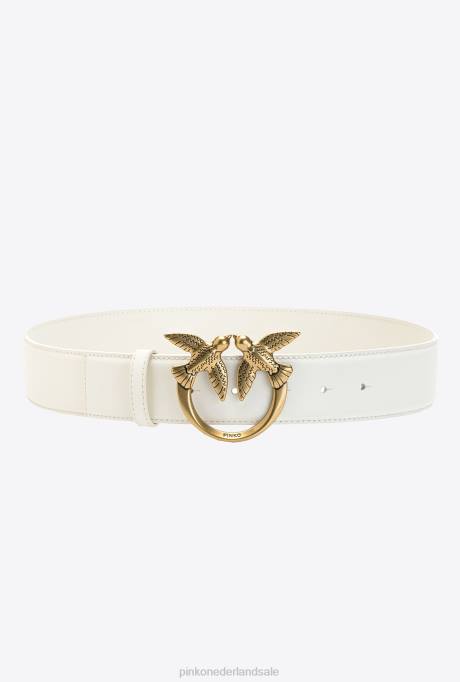 riemen | L4881013 liefde vogels lederen riem Pinko G. maroso beige-antiek goud