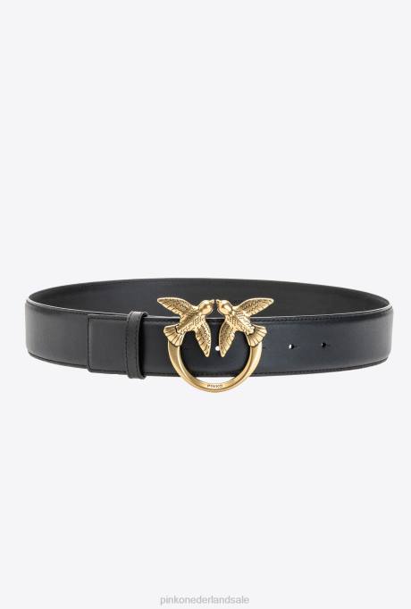 riemen | L4881014 liefde vogels lederen riem Pinko zwart-antiek goud