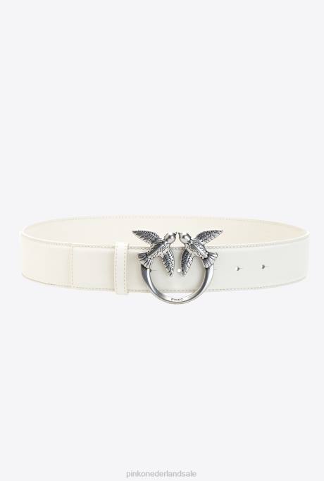 riemen | L4881015 liefde vogels lederen riem Pinko G. maroso beige-oud zilver