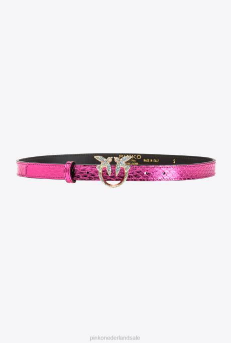 riemen | L4881021 galleria dunne gelamineerde reptielenhuidriem Pinko fuchsia-glanzend goud