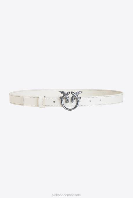riemen | L4881026 dwergpapegaaien dunne leren riem Pinko wit-oud zilver