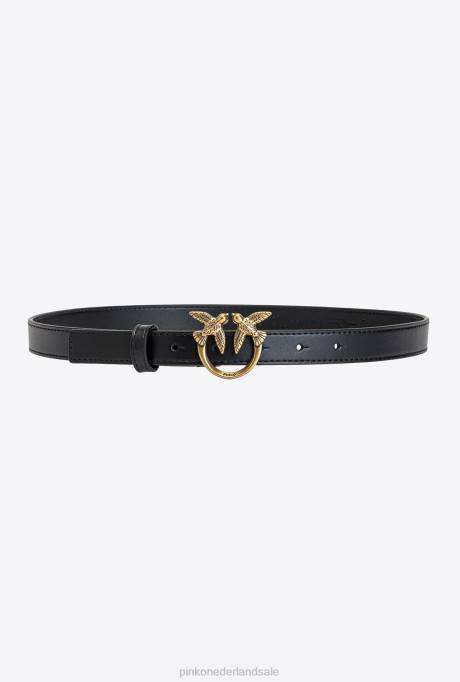 riemen | L4881028 dwergpapegaaien dunne leren riem Pinko zwart-antiek goud