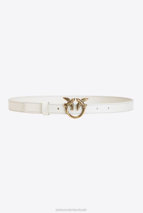 riemen | L4881029 dwergpapegaaien dunne leren riem Pinko wit-antiek goud