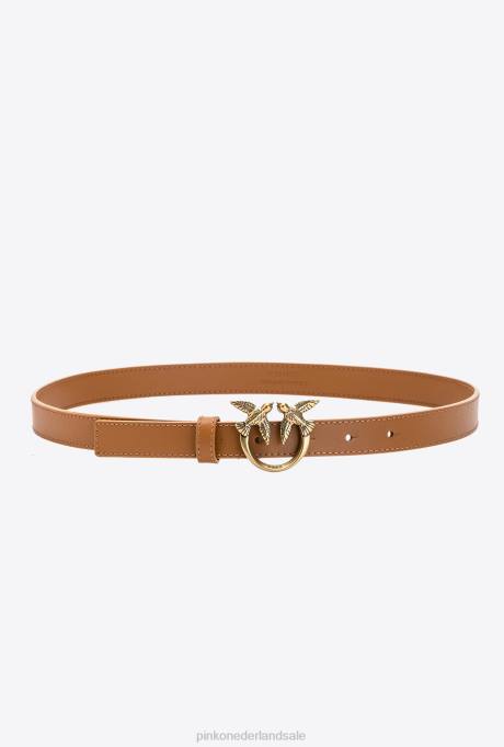 riemen | L4881031 dwergpapegaaien dunne leren riem Pinko cognac-antiek goud