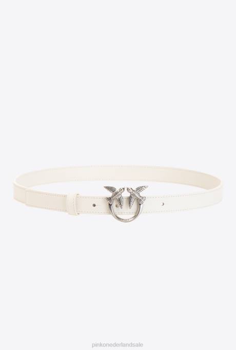 riemen | L4881033 dwergpapegaaien dunne leren riem Pinko G. maroso beige-oud zilver