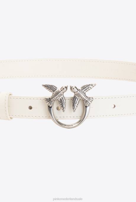 riemen | L4881033 dwergpapegaaien dunne leren riem Pinko G. maroso beige-oud zilver