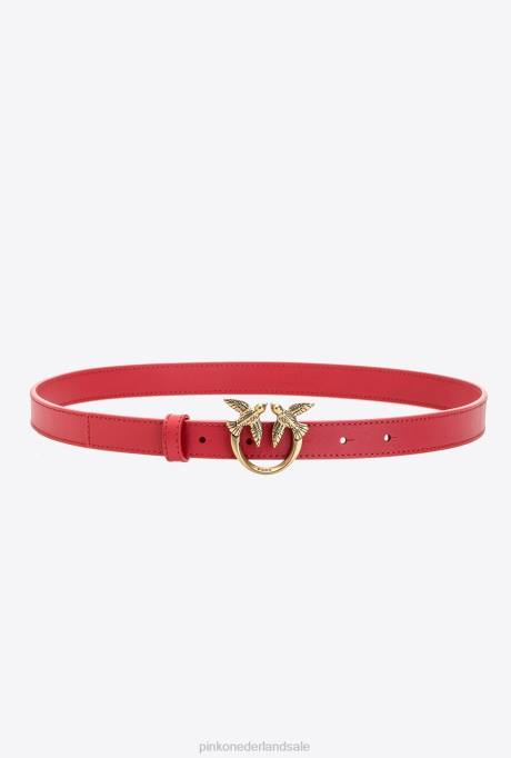riemen | L4881034 dwergpapegaaien dunne leren riem Pinko rood-antiek goud
