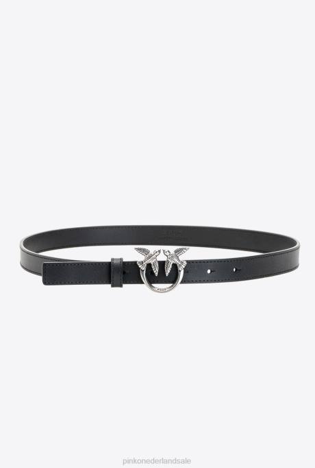 riemen | L4881038 dwergpapegaaien dunne leren riem Pinko zwart-oud zilver