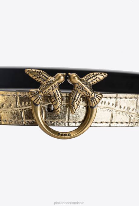 riemen | L4881049 gelamineerde tortelduifjes riem met zak Pinko antiek goud