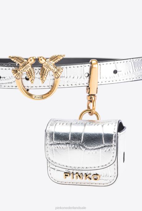 riemen | L4881050 gelamineerde tortelduifjes riem met zak Pinko zilver-antiek goud