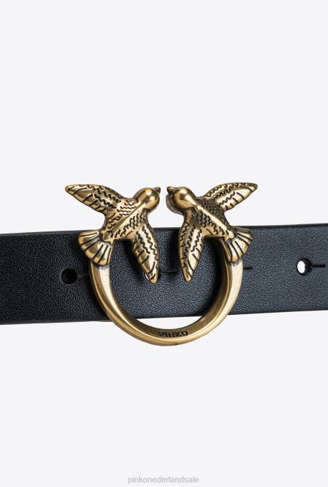 riemen | L4881051 love birds riem met ketting Pinko zwart-antiek goud