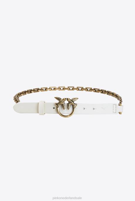 riemen | L4881052 love birds riem met ketting Pinko wit-antiek goud