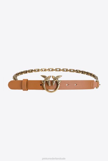 riemen | L4881053 love birds riem met ketting Pinko cognac-antiek goud