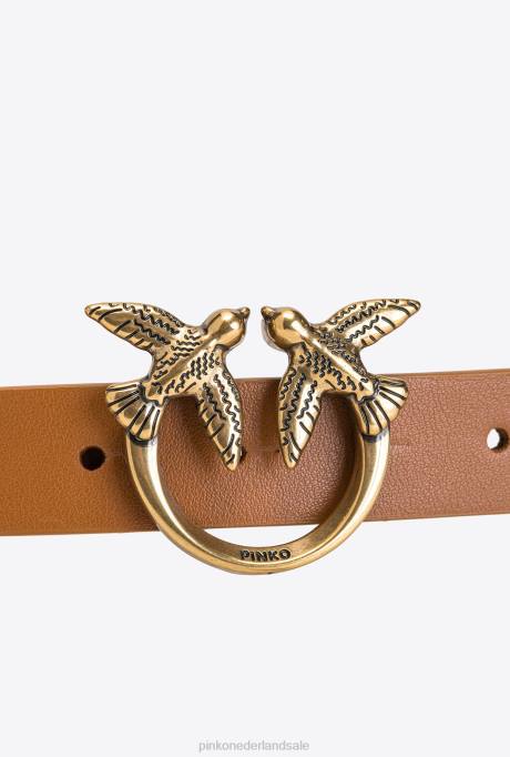 riemen | L4881053 love birds riem met ketting Pinko cognac-antiek goud