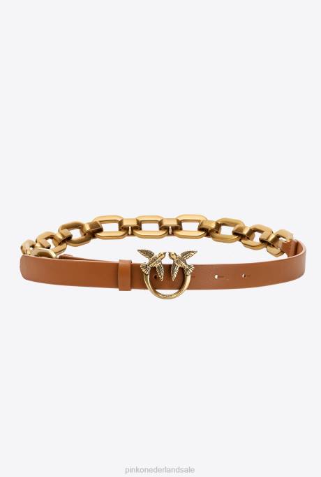 riemen | L4881054 love birds riem met grote ketting Pinko cognac-antiek goud