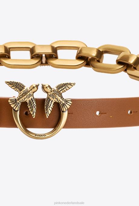 riemen | L4881054 love birds riem met grote ketting Pinko cognac-antiek goud