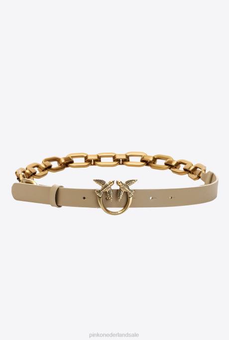 riemen | L4881055 love birds riem met grote ketting Pinko zand-antiek goud