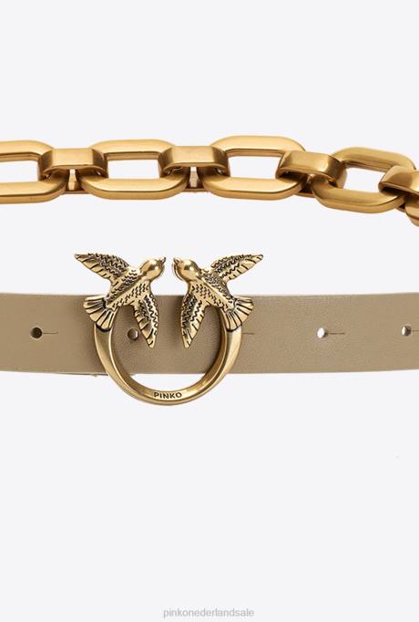 riemen | L4881055 love birds riem met grote ketting Pinko zand-antiek goud