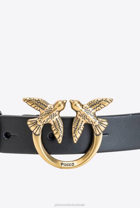 riemen | L4881059 love birds riem met grote ketting Pinko zwart-antiek goud