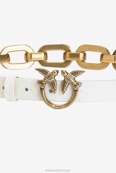 riemen | L4881060 love birds riem met grote ketting Pinko wit-antiek goud