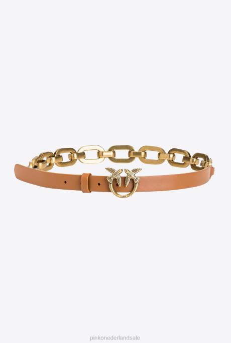 riemen | L4881061 love birds riem met grote ketting Pinko cognac-antiek goud