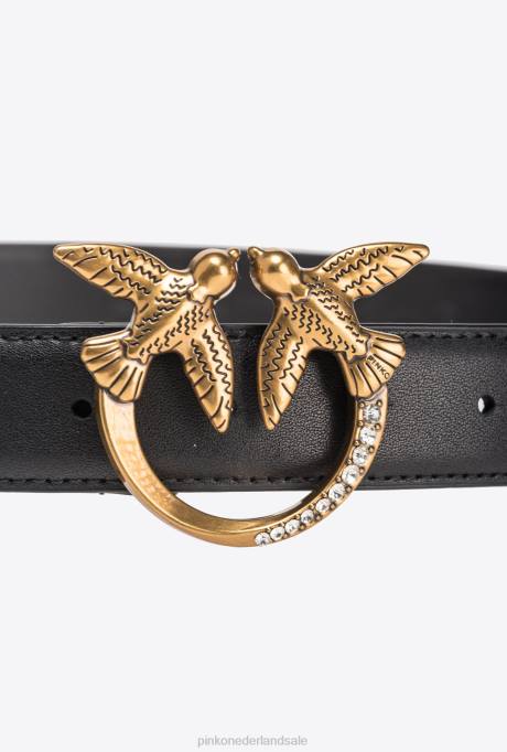 riemen | L488966 love birds riem met met juwelen getooide gesp Pinko zwart-antiek goud