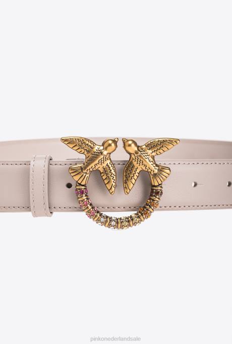 riemen | L488969 liefde vogels lederen riem Pinko pinguin grijs-antiek goud