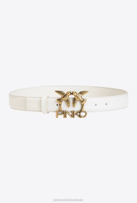 riemen | L488972 leren riem met liefdesvogels-logo Pinko wit-antiek goud