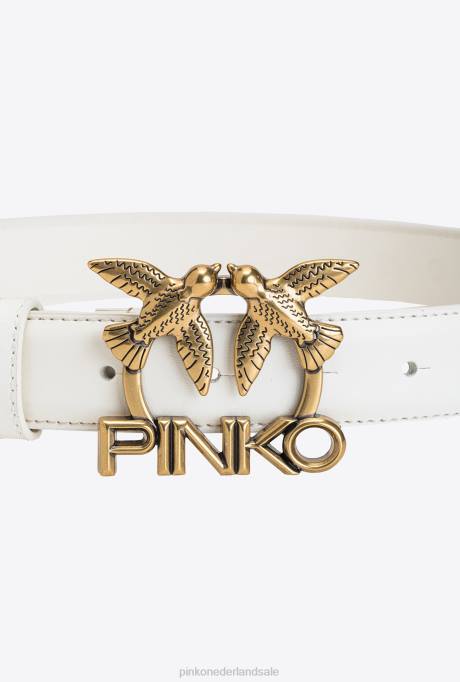 riemen | L488972 leren riem met liefdesvogels-logo Pinko wit-antiek goud