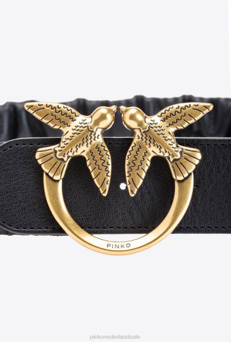 riemen | L488975 love birds riem met plooitjes Pinko zwart-antiek goud
