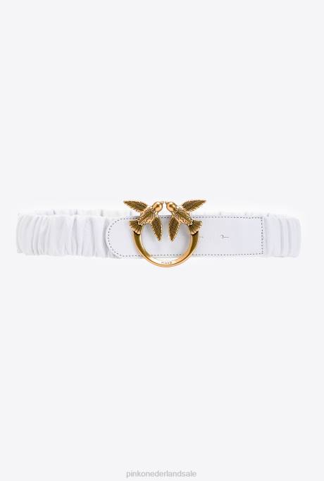 riemen | L488976 love birds riem met plooitjes Pinko wit-antiek goud