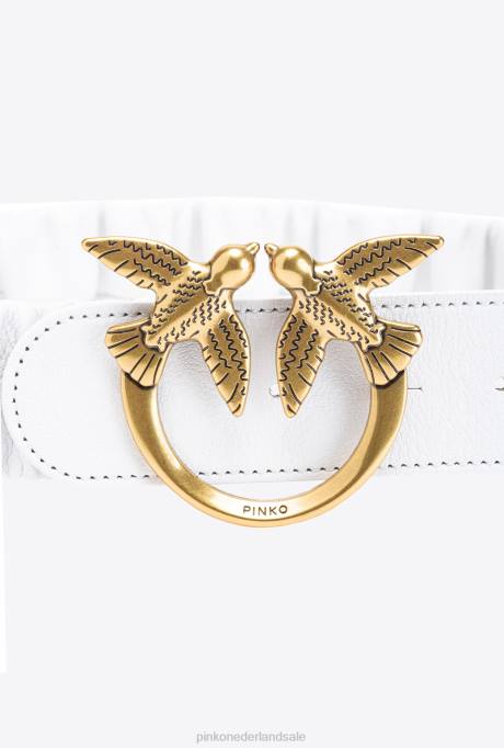 riemen | L488976 love birds riem met plooitjes Pinko wit-antiek goud
