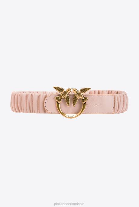 riemen | L488977 love birds riem met plooitjes Pinko stoffig roze-antiek goud