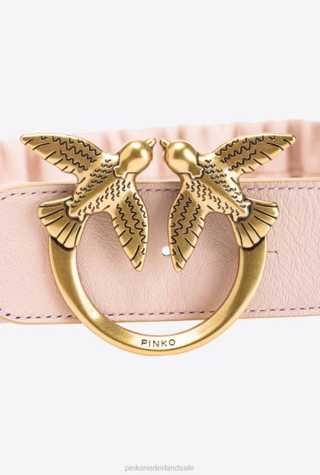 riemen | L488977 love birds riem met plooitjes Pinko stoffig roze-antiek goud